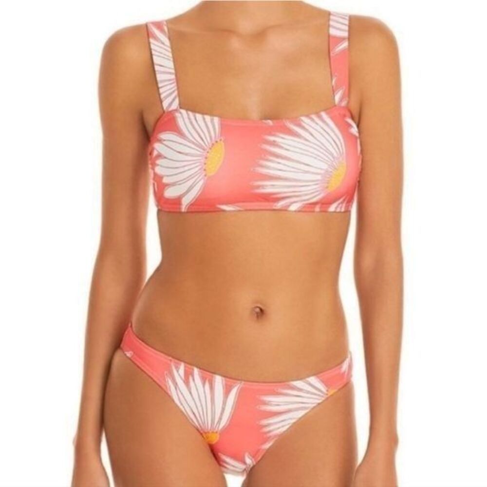Kate Spade Lychee Coral Falling Flower Square Neck Bikini Swim Set Small Nwt